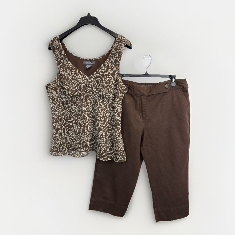 Vtg George Brown Babydoll Top, Crop Pants Womens L/12 Sleeveless‎ Fairy Grunge